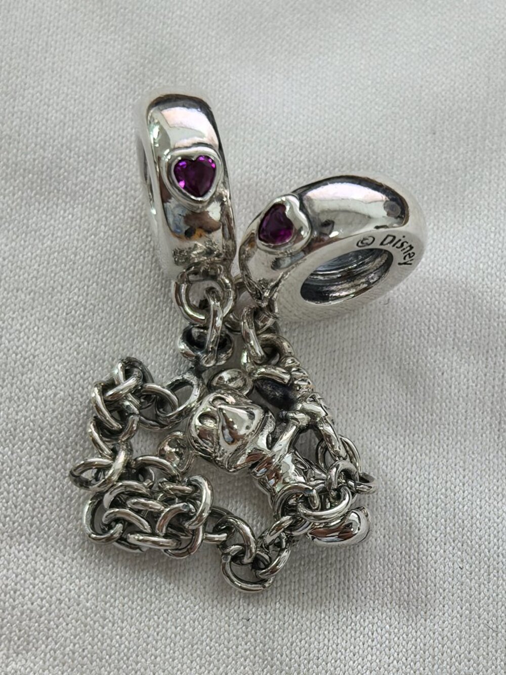 Pandora Disney, Climbing Mickey Safety Chain, Red CZ, S925 Silver Jewelry